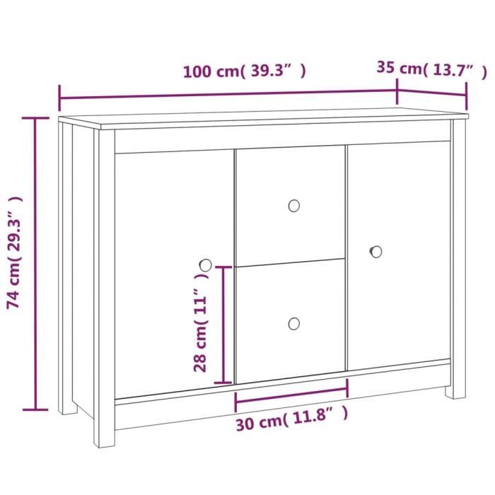 814567 vidaXL Buffet Marron miel 100x35x74 cm Bois massif de pin