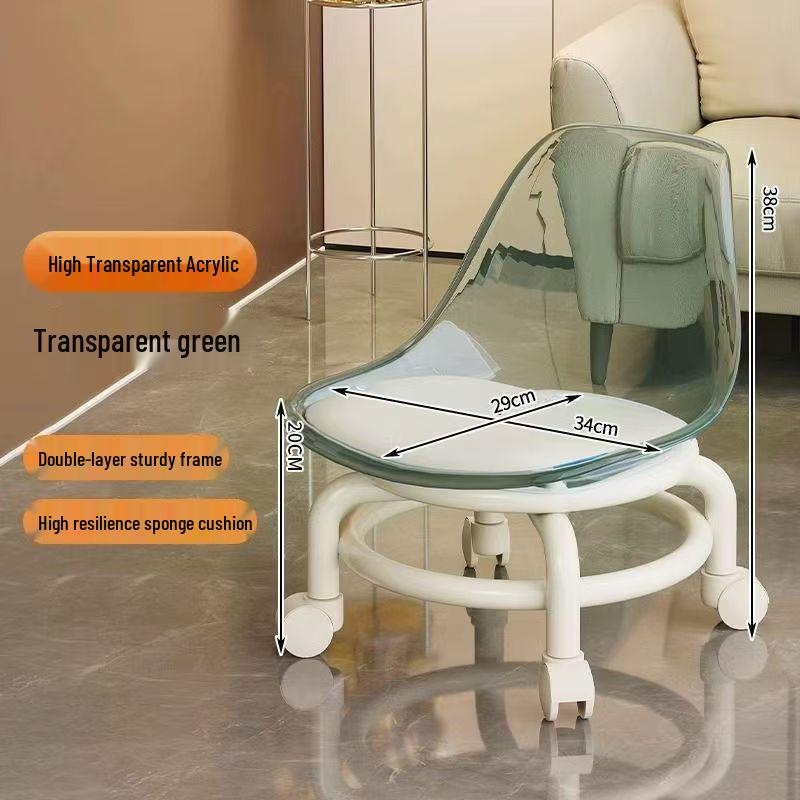 Clear Toddler Stool with Wheels: Roller Low Acrylic Chair for Home Use