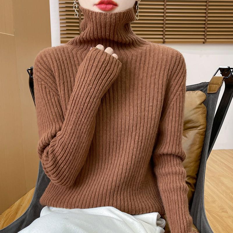 

Женский свитер с высоким воротником из 100% шерсти приталенного кроя - Универсальный слой для осенне-зимней верхней одежды XL: 125-135 lbs