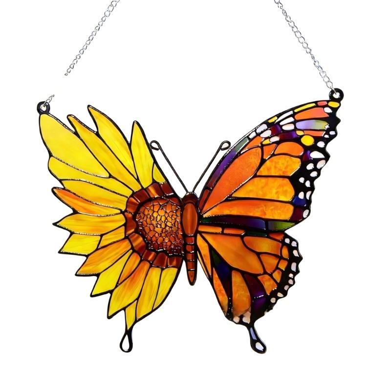 Butterfly Suncatchers Colorful Glass Panel Suncatchers Decors Birthday Gift Women Stained Glass Window Hanging Decors