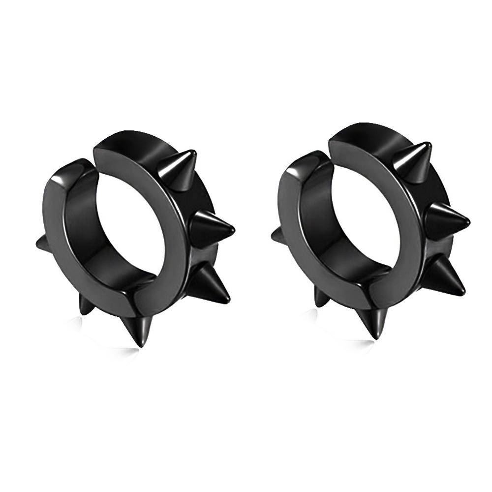 2pieces Punk Titanium Steel Ear Clip Earrings For Men Women Print Pattern Black No Pierced Fake Ear Circle New Pop Jewelry