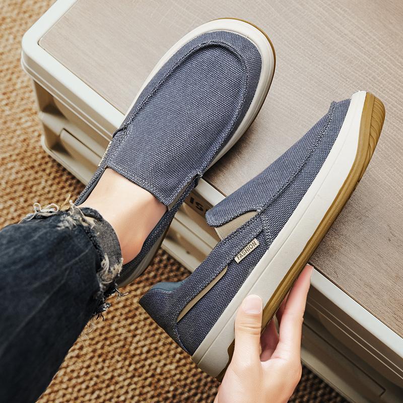 Summer Men Shoes Canvas Sneakers Men Platform Casual Walking Shoes Slip On Male Loafers Man Breathable Street Lazy Shoes
