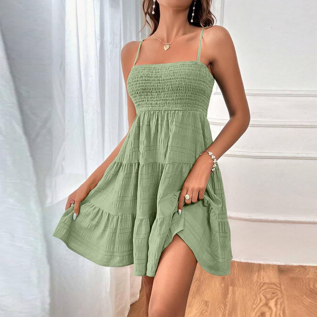 Women's Summer Dress Beach One Neck Thin Strap Color Dress