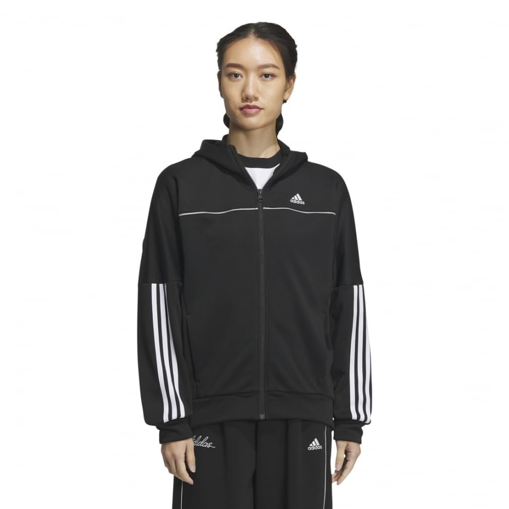Adidas KNV55 Fleece Hoodie Black Size Women's Women's Loose-Fit Full-Zip Sweatshirt, (IT6099), J/M
