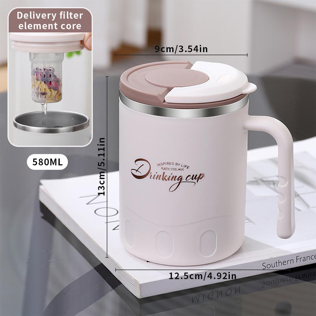 580ML Doppelwandig isolierter Wasserbecher Tumbler Tragbarer, versiegelter, auslaufsicherer Kaffeebecher mit Sieb & Henkel Trinkbecher Trinkgeschirr