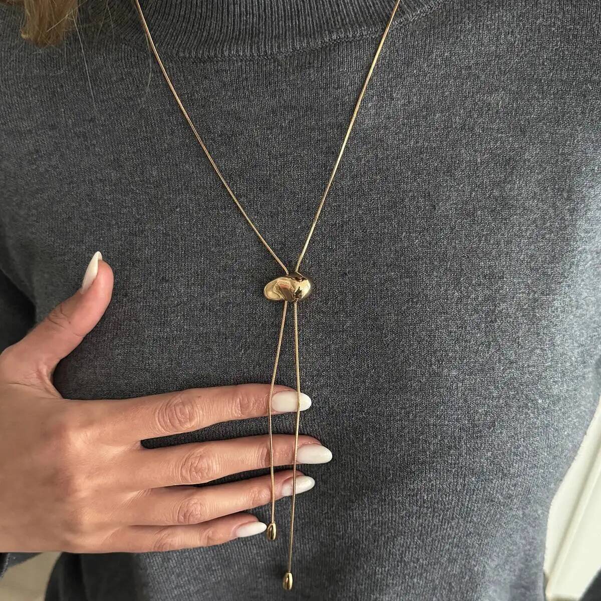 IngeSight.Z Fashion Gold Color Irregular Metal Pendant Adjustable Long Snake Chain Necklace Women Trendy Charm Jewelry Accessory