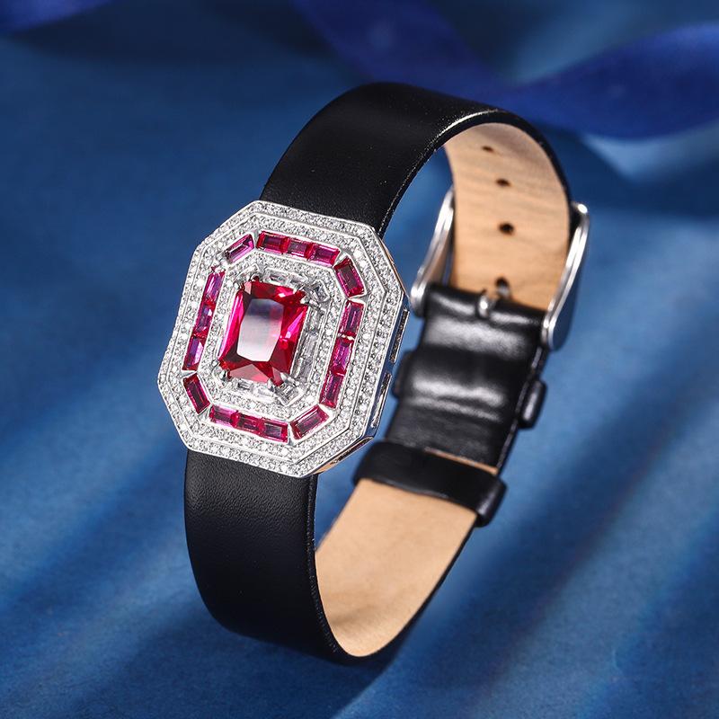 Jewelry Copper Bottom Gold-Plated Simulation Red Corundum Blue Spinel Square Wrist Women'S Set Main Stone 8 * 10