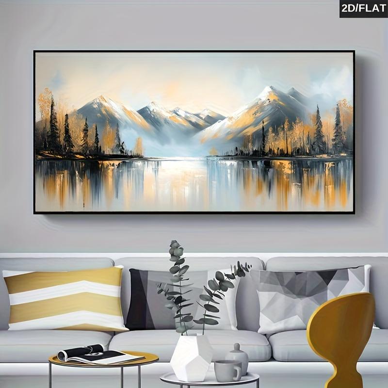 1 abstract canvas mural retro mountain tree and reflection painting wall decoration, bright colors for living room, bedroom, cor