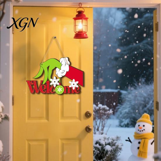 Warm Atmosphere Wall Art Decor Christmas Wooden Pendant, Decorative Reindeer/Santa Claus/Gnome Pattern Hanging Sign, Welcome Sign with Weather