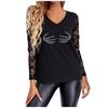 Women's Sexy Long Sleeve V-Neck Lace Fashion Hot Drill Printing T-Shirt Pullover Tops Blouse