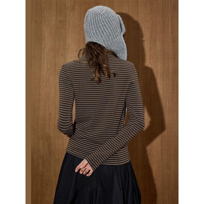 Coolhut Striped Design Versatile Women's Long-Sleeve T-Shirt Pullover Crew Neck Autumn Commuter Style Women's Top