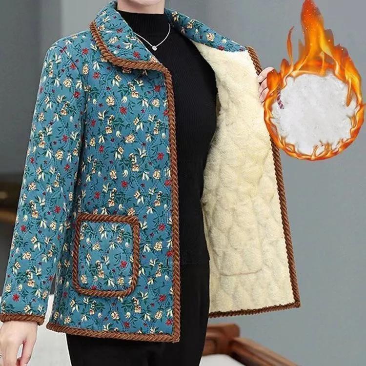 Women Autumn and Winter Thicken Plus Size Outerwear Middle-Aged Elderly Mothers Add Velvet Warm Jacket