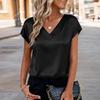 Women Stain Tops Short Sleeve Blouse V Neck Shirts Business Casual Outfits