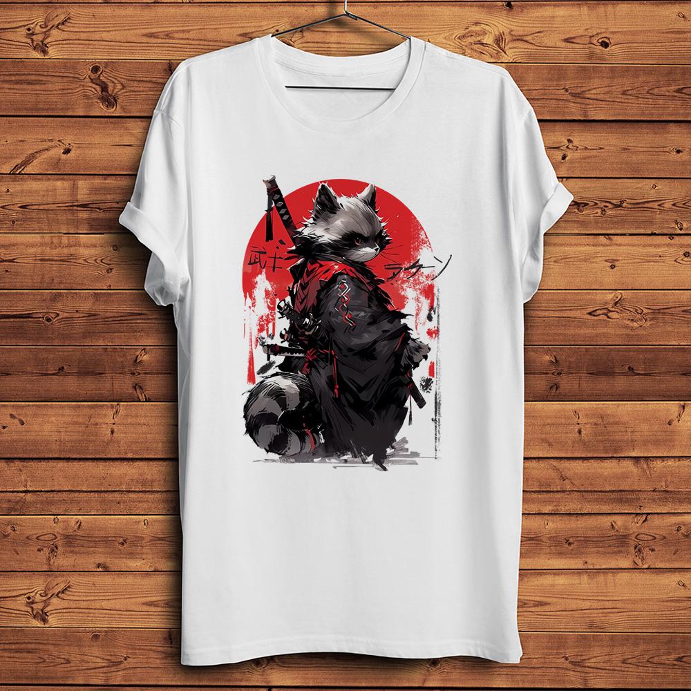 Vintage Samurai Raccoon SwordsUnisex Warrior Funny T Shirt Unisex Casual Short Sleeve TShirt Unisex Streetwear Tee Breathable Print
