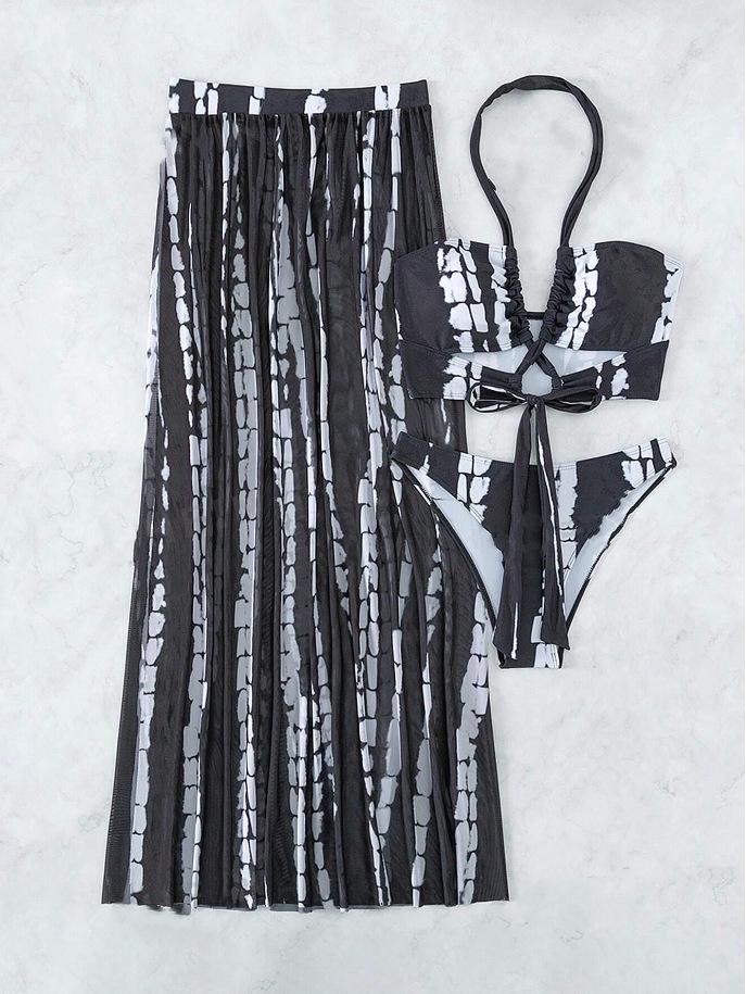 

Европейский и американский комплект женского купальника-трикини с длинным платьем M чёрный