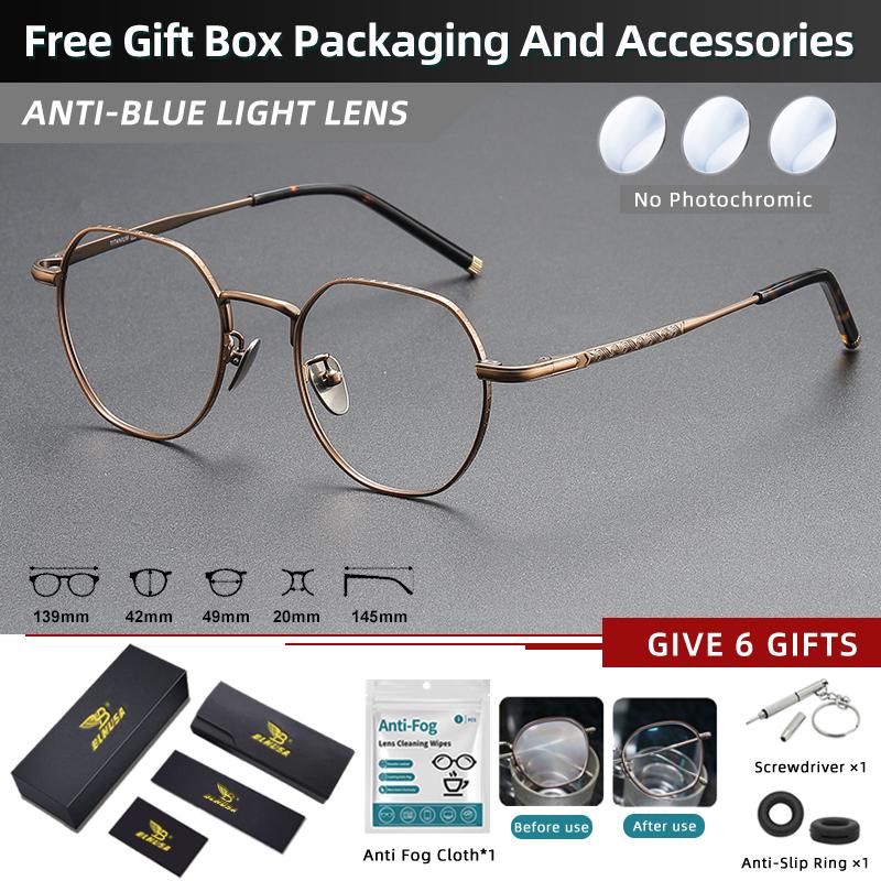 

BLMUSA Premium Ultralight Pure Titanium Myopia Frame Fashion Retro Progressive Reading Glasses Photochromic Prescription Glasses 0(No Degree)