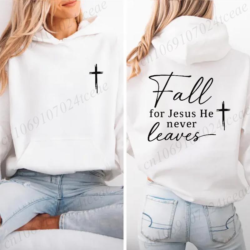 Fall for Jesus Casual Women's Hoodies Christian Fall Hoodie Design Sweatshirts Fleece Pullovers Autumn Faith Quote Streetwear