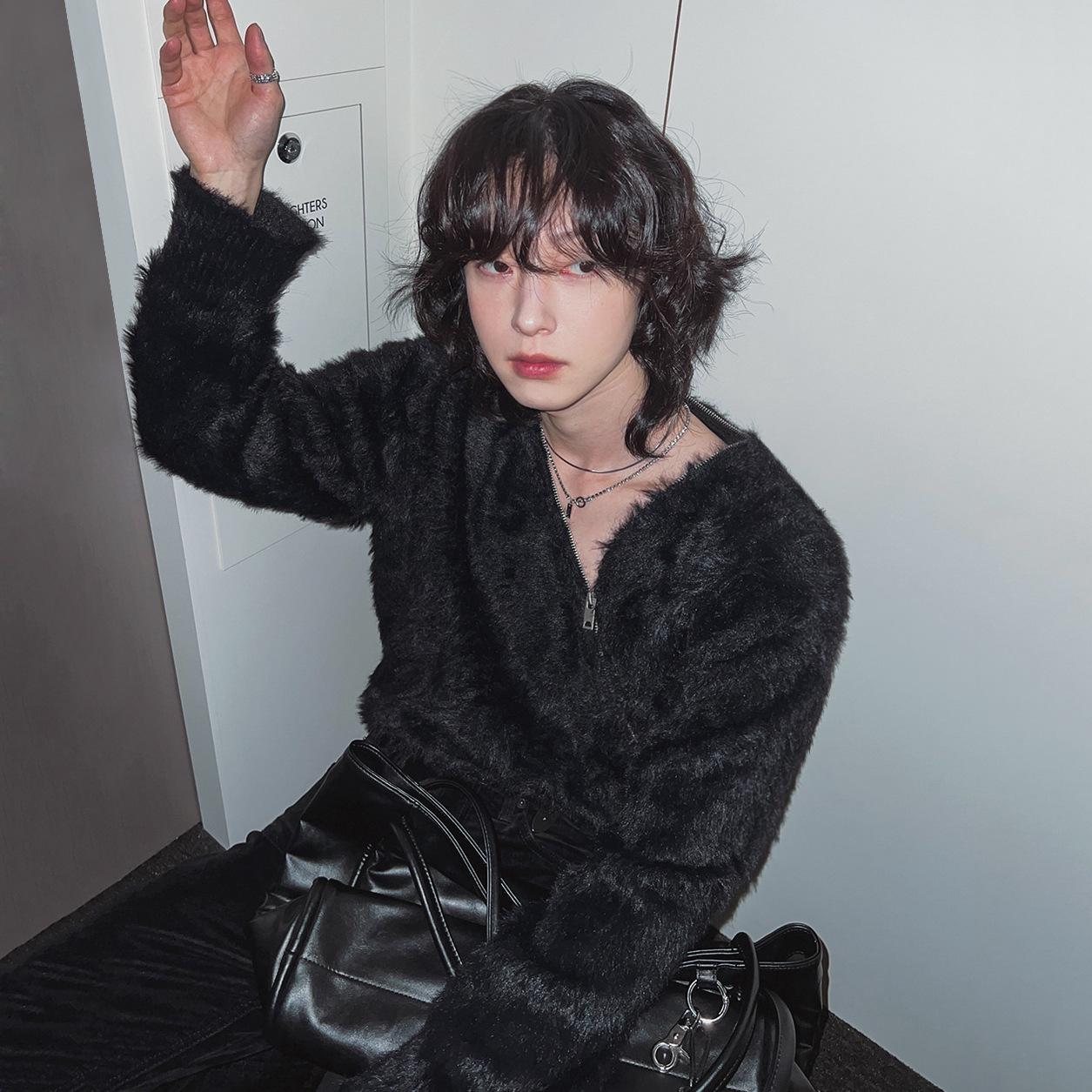 

BJ Design Men s Winter Zippered Sweater: Korean Style, Loose Fit, Warm, and Soft Knitwear Extra Large чорний