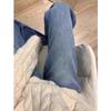 High-waisted blue velvet thickened straight jeans women's autumn m slim pear-shaped body wide-leg trousers