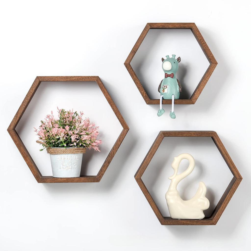 1PC Shelving Wall Hanging Wooden Hexagonal Frame Lattice Succulent Plant Frame Living Room Wall Decoration Top Wall Hanging Frame for Home