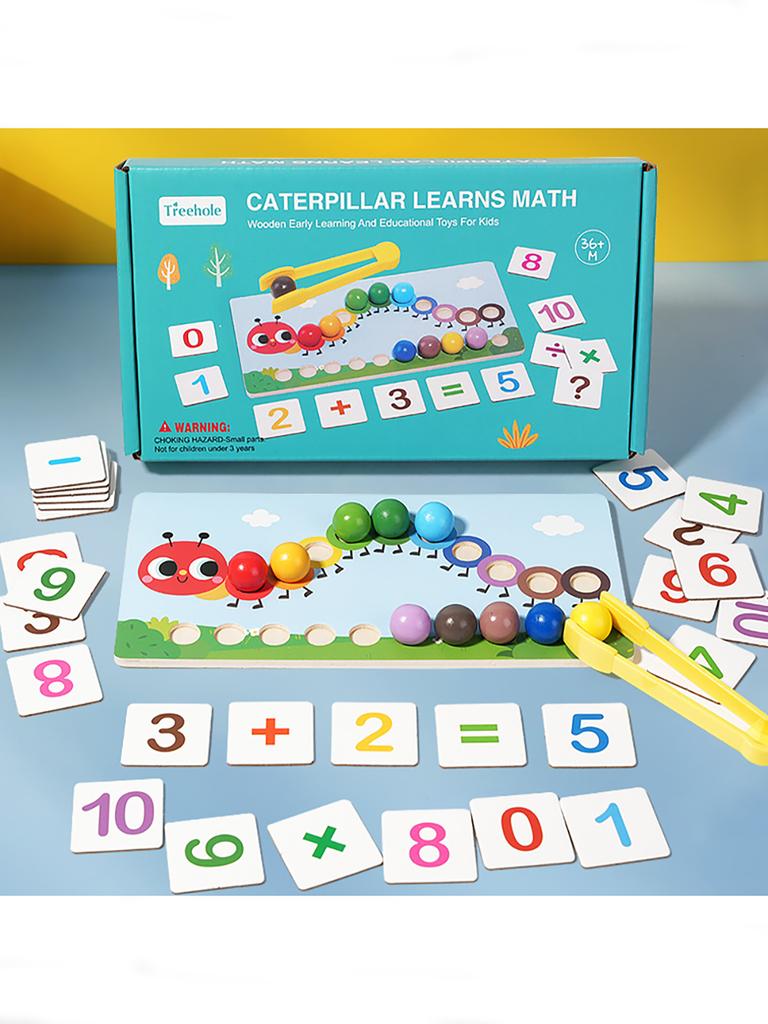 Kinder Holz Montessori Clip Perlen Spielzeug Raupe Lernspielzeug für Mathematik & Zählen Frühe Bildung Puzzle Brettspiel für Jungen und Mädchen