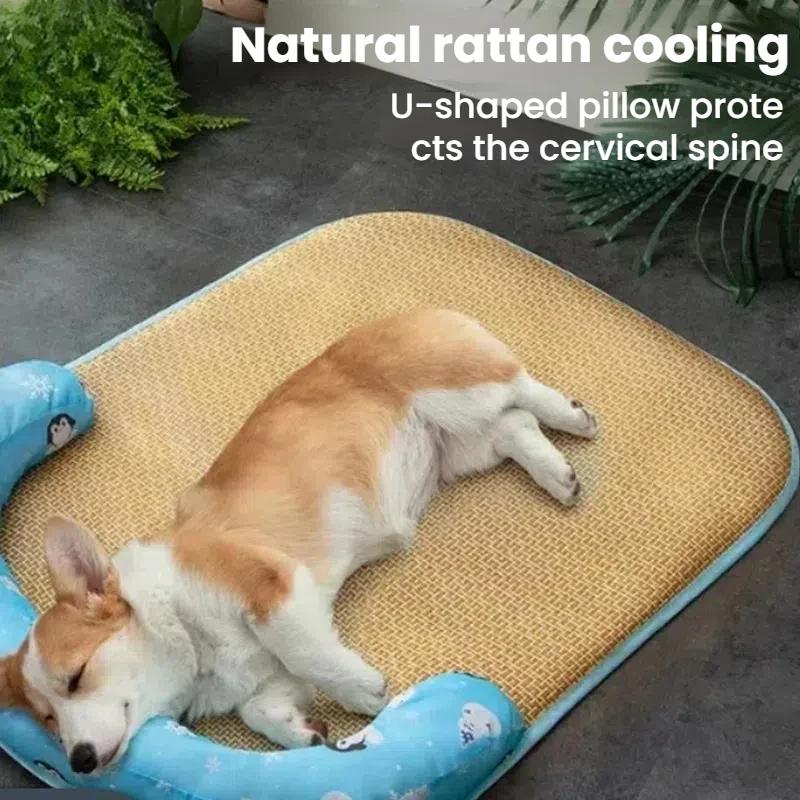 Dog Sleeping Mat with Neck Support Anti-Slip Breathable Summer Cooling Small Cat Pet Bed Mat Puppy Kennel Pet Accessories New