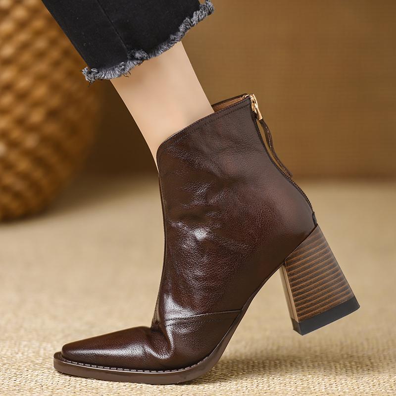 Fashion Vintage Thick Heel Women Ankle Boots Fashion Back Zippers Shoes Ladies Elegant Square Toe Short Booties