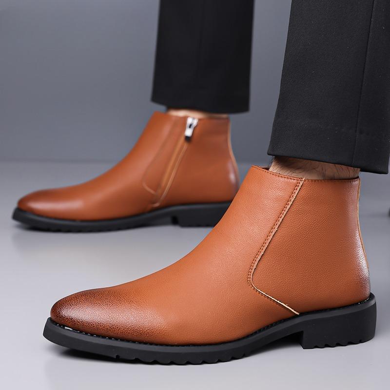 Moda Uomo Stivali Casual con Zip Laterale Punta Tonda Comodi Stivali Formali Antiscivolo Stivali per Camminata Quotidiana per Autunno e Inverno