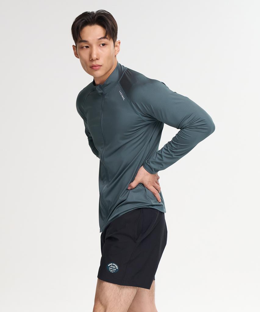 Leijibi [Set] Multi-Cooling Essential Loose Fit Zip-Up Rash Guard + Shorts Set M Khaki Gray