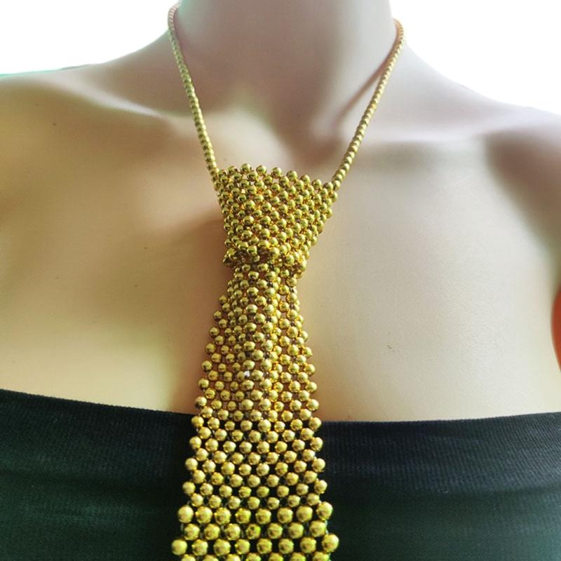 Handmade Pearls Neck Tie Unisex Simple Security Necktie Trendy Women's Tie for Business and Event