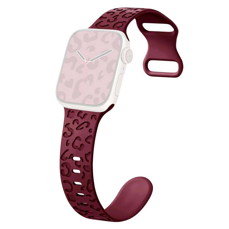 

Watch Strap for Apple Watch Series 10 42mm/9 8 7 41mm/SE (2023) SE (2022) SE 6 5 4 40mm/3 2 1 38mm Leopard Pattern Silicone Watch Band Wine Red