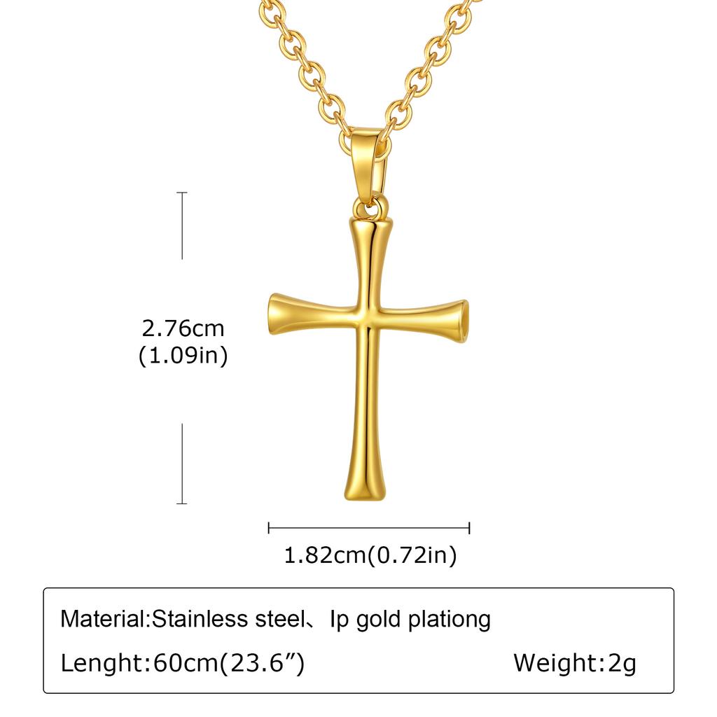 Men's Stylish Gold Color Necklace, Stainless Steel Geometric Cross Pendant Necklace, Vintage Fashion Jewelry Gift To Father