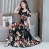 Damen Plus Size Koreanisches Sommerkleid mit Print, weiterem Saum und Rundhalsausschnitt