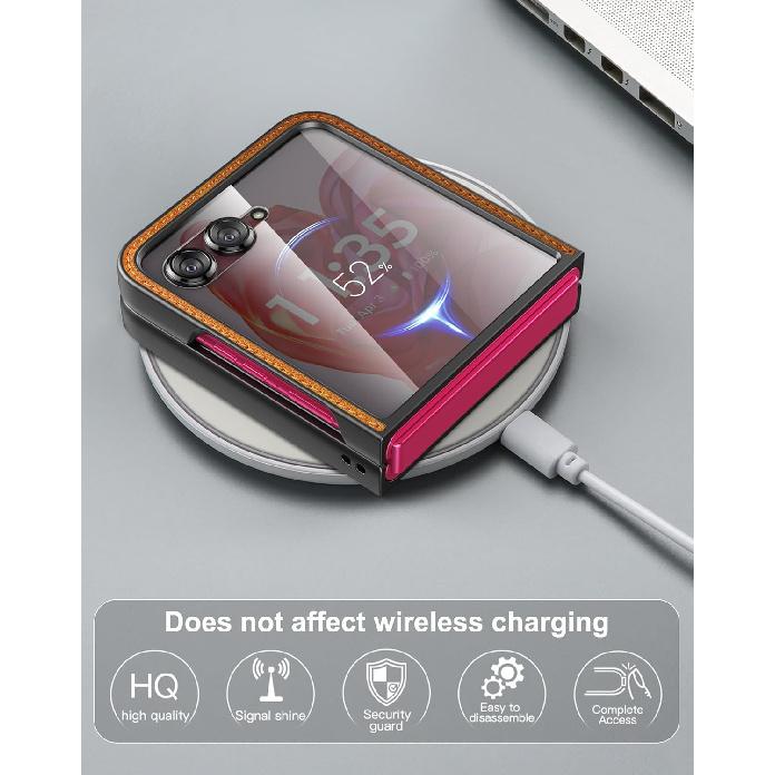 Foluu for Motorola Razr+ (Plus) 2024 Case, with Front Built-in Screen Protector, PU Leather + Hard PC Shell Ultra Thin Slim Durable Protective Phone