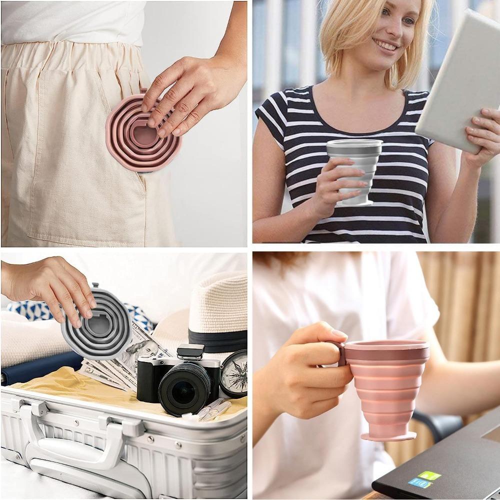 Plastic Portable Folding Cup, Reusable Silicone Coffee Cup, Portable Cup Set, Suitable for Camping and Hiking Easy To Clean