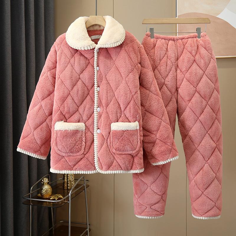 Women's winter pajamas three-layer thickened padded cotton to keep warm and fleece coral fleece padded jacket