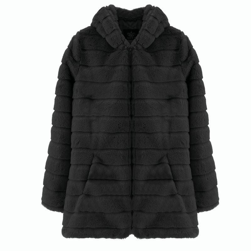 Zimowe damskie dorywczo z długim rękawem Solidne kardigany Fuzzy Fleece Outwear Faux Fur Hooded Kieszenie