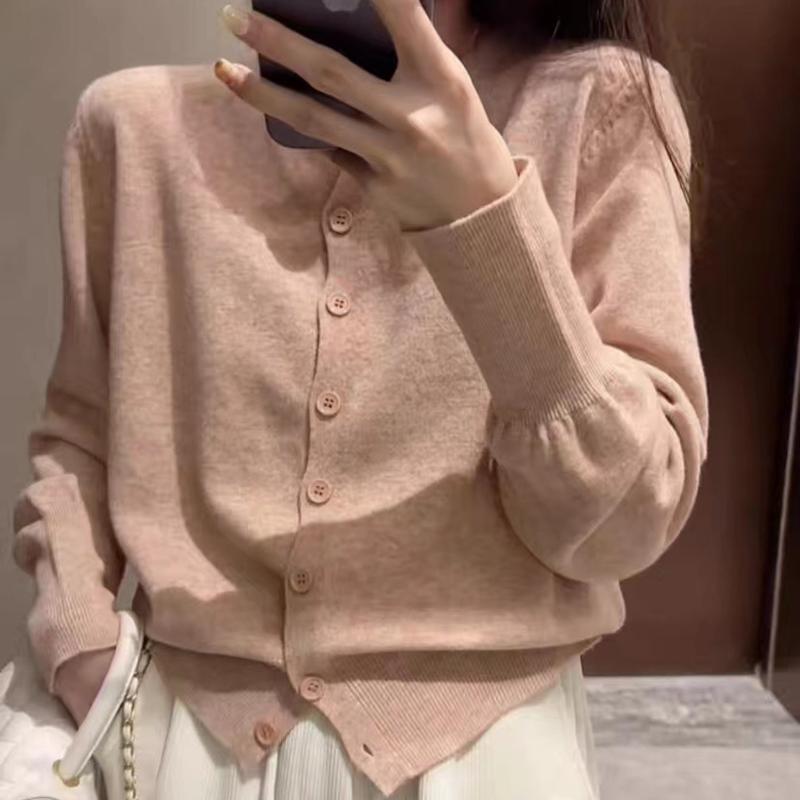 Women Autumn Winter Long Sleeve V Neck Wardrobe Staple Solid Color Thin Loose Cardigan Sweater Coat