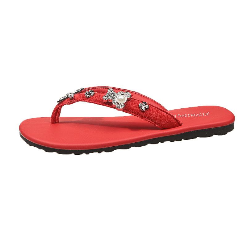 

Korean version of temperament rhinestone flower toe flip-flops high sense casual versatile cool slippers women s soft sole fashion sandals 40 красный