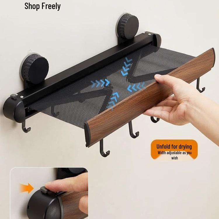 Invisible Retractable Folding Drying Rack with No-Punch Suction Cup for Balcony