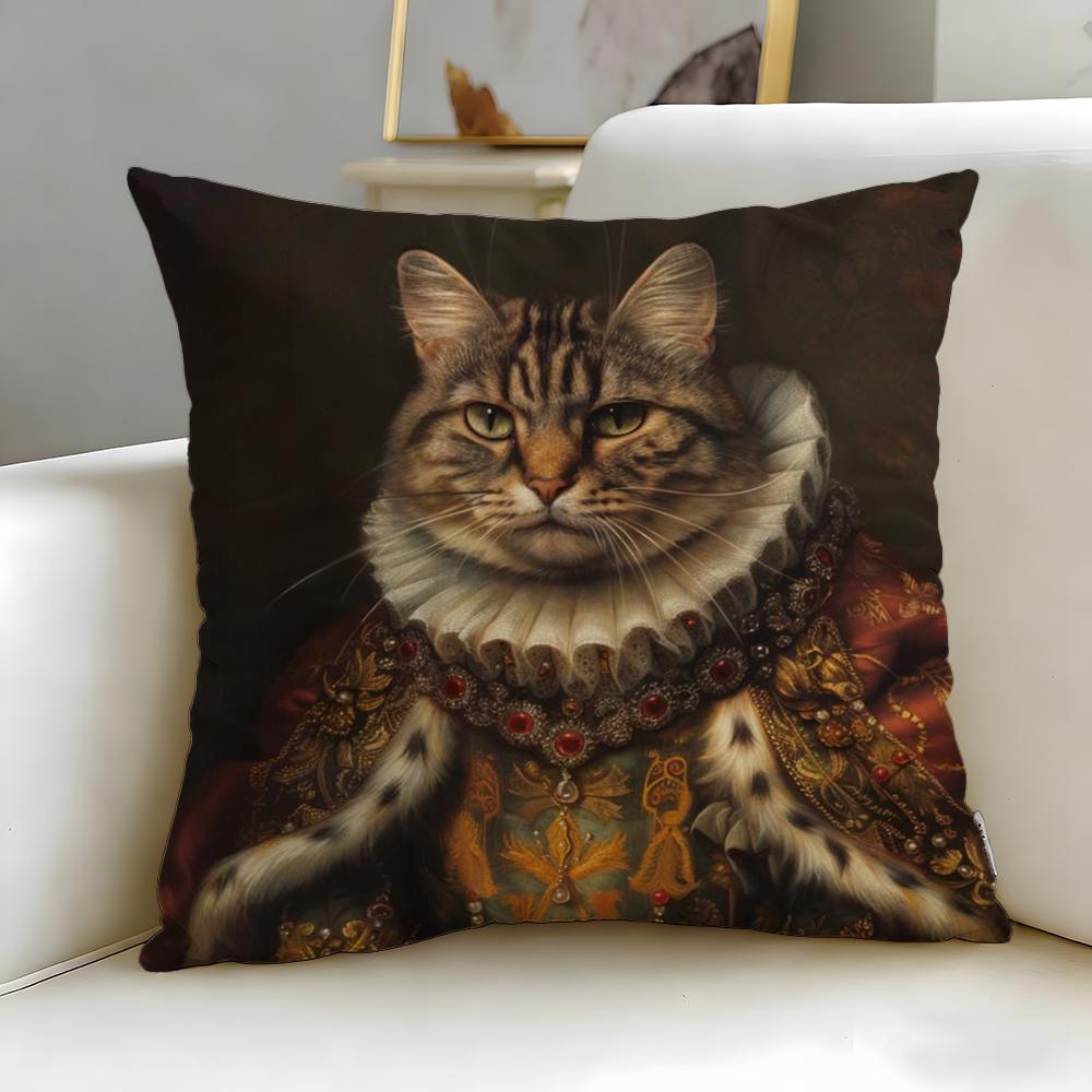 classic theme Renaissance Royal Cat Cushion Cover Soft EasyWash Pillow Case Versatile for Couch Bed Travel and Office