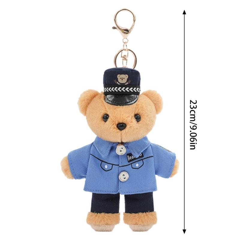 Cute Polices Bear Keychain Charm Unique Polices Bear Key Chain Soft Plush Keyrings Bag Decoration for Everyday Use