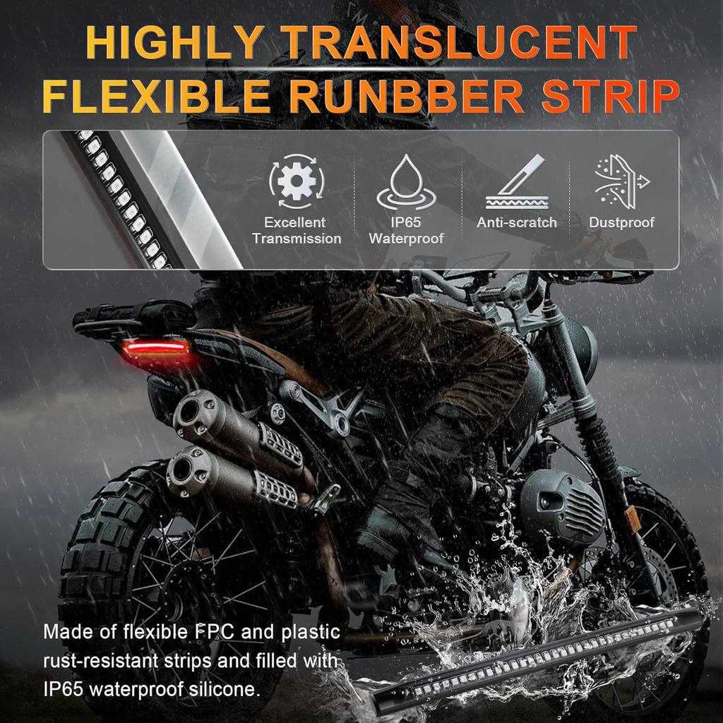 LivTee Universal 8" Flexible LED Light Strip with Tail Brake Stop Turn Signal Lights All-in-one for Motorcycle Scooter Quad Cruiser Off Road,
