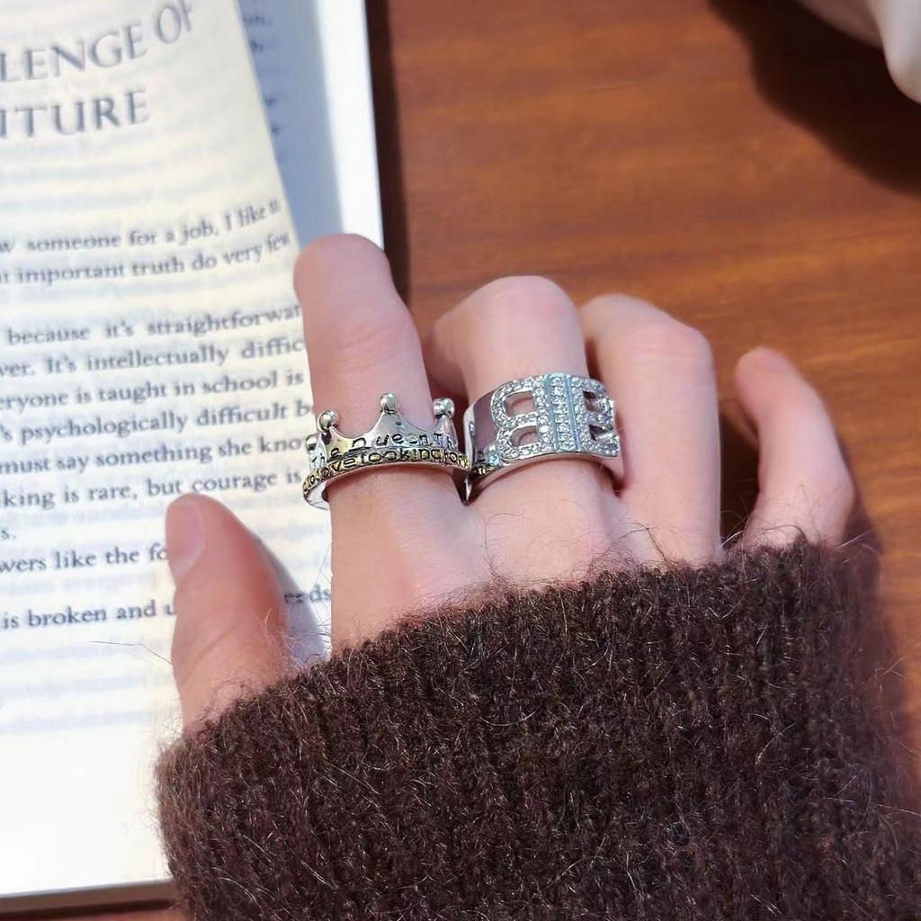 Retro Crown Ring For Men Women Two Color Punk Gothic Adjustable Open Ring Handmade Designer Zircon Unisex Accessories Love Gift