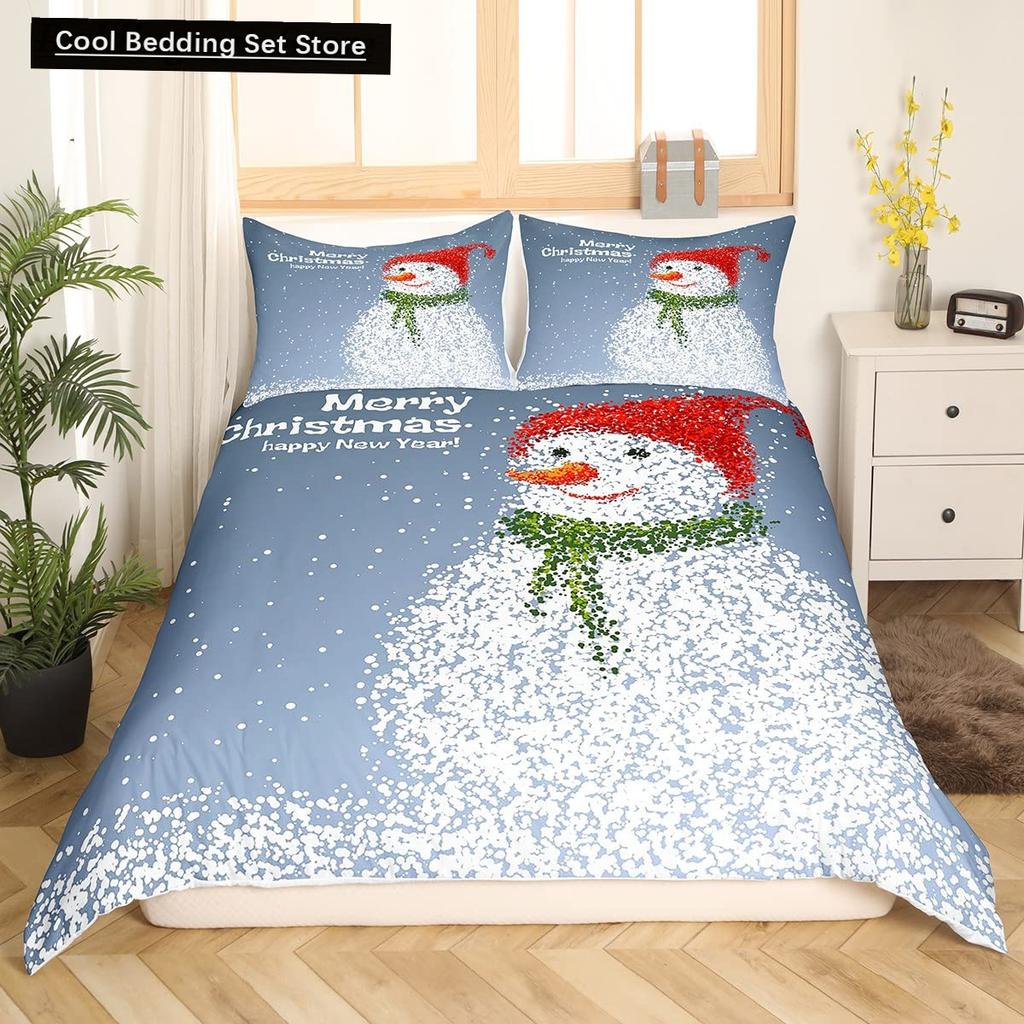 Weihnachten Schneemann König Königin Bettbezug Kinder Cartoon Bettdeckenbezug Weiß Winter Schneeflocke Bettwäsche Set Polyester Bettdeckenbezug