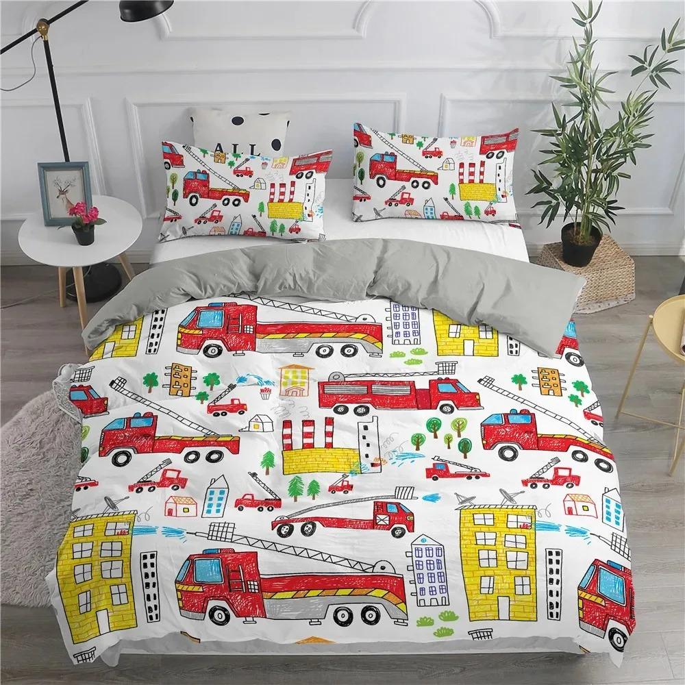 Engineering Vehicle Excavator Duvet Cover Set 2/3 Pcs Boys Girls Twin Queen Size Duvet Cover Pillowcase Bed