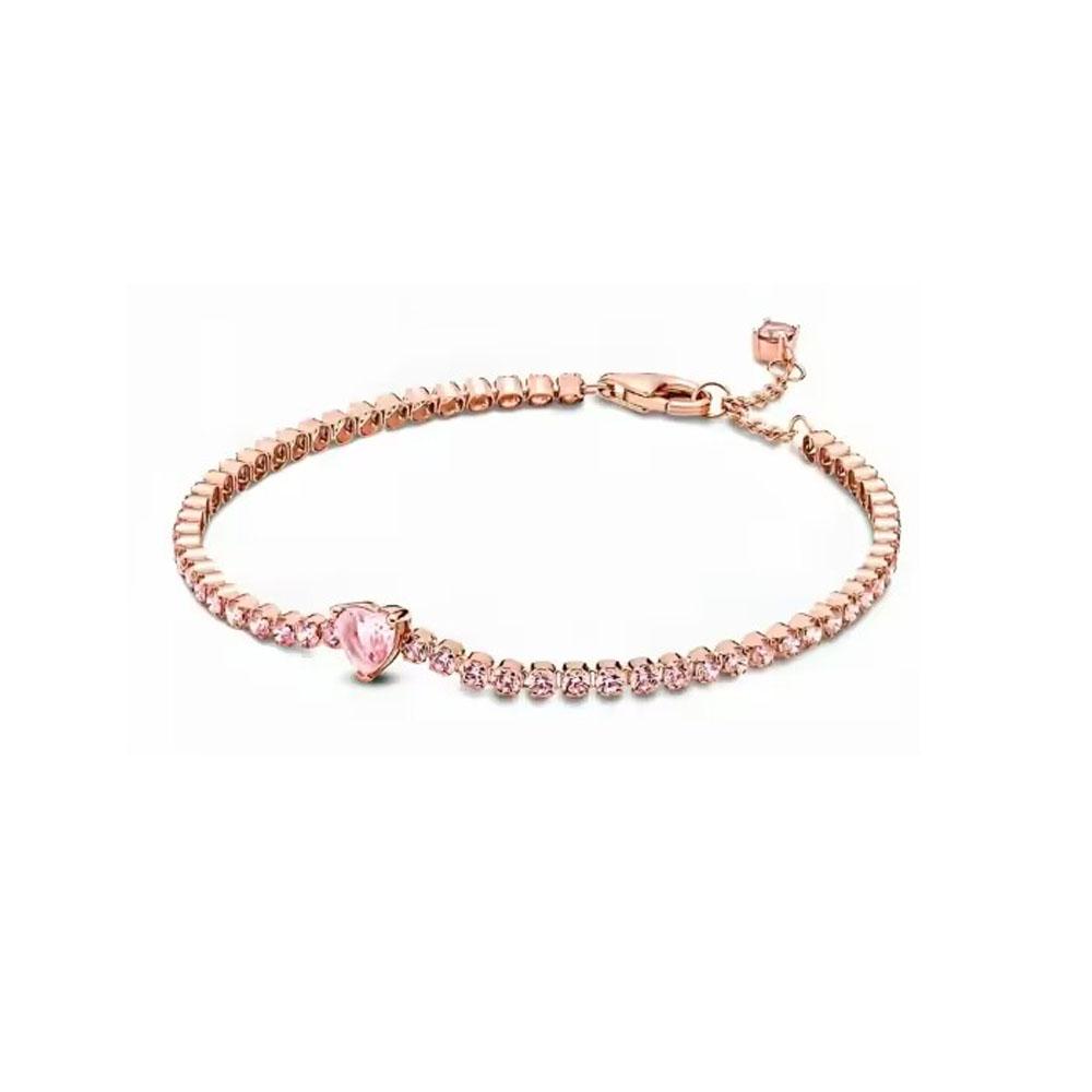 

European New 925 Silver Pink Red Heart Shaped Zircon Bracelet Suitable for Valentine s Day, Women s Gift, Fashion Jewelry