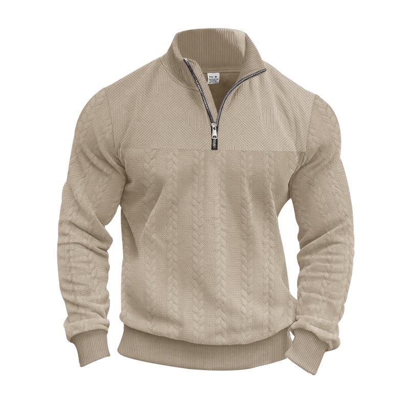 Retro Casual Stand Collar Zipper Pullover Loose Knitted Heavy Jacquard Autumn and Winter Long-sleeved Sweatshirt