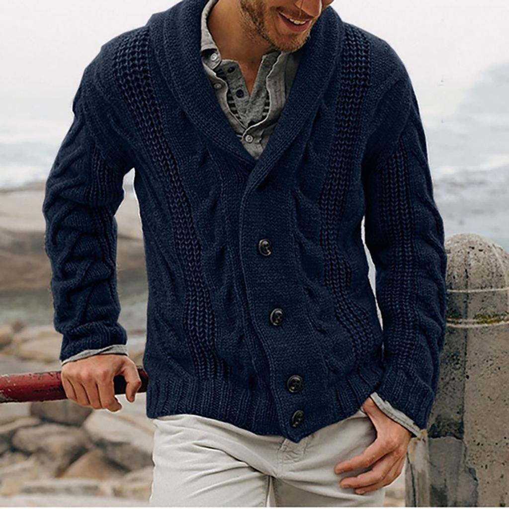 And Winter Men's Fashion Loose Cardigan Warm Lapel Hooded Jacket Sweater Knitted Coat
