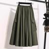 Long Skirts Plus Size Pleated Midi Skirt Summer Lady Elastic Waist Beach Elegant Casual Skirts Women Autumn Pleated Skirt